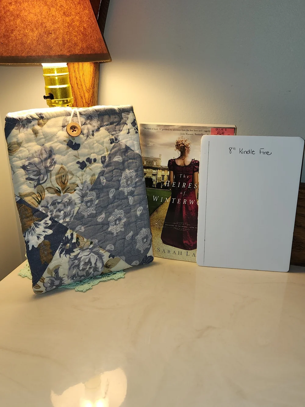 Quilted Floral Kindle Sleeve in Blue and Cream